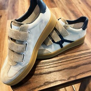 Veronica Beard Beige and Blue Velcro Sneakers